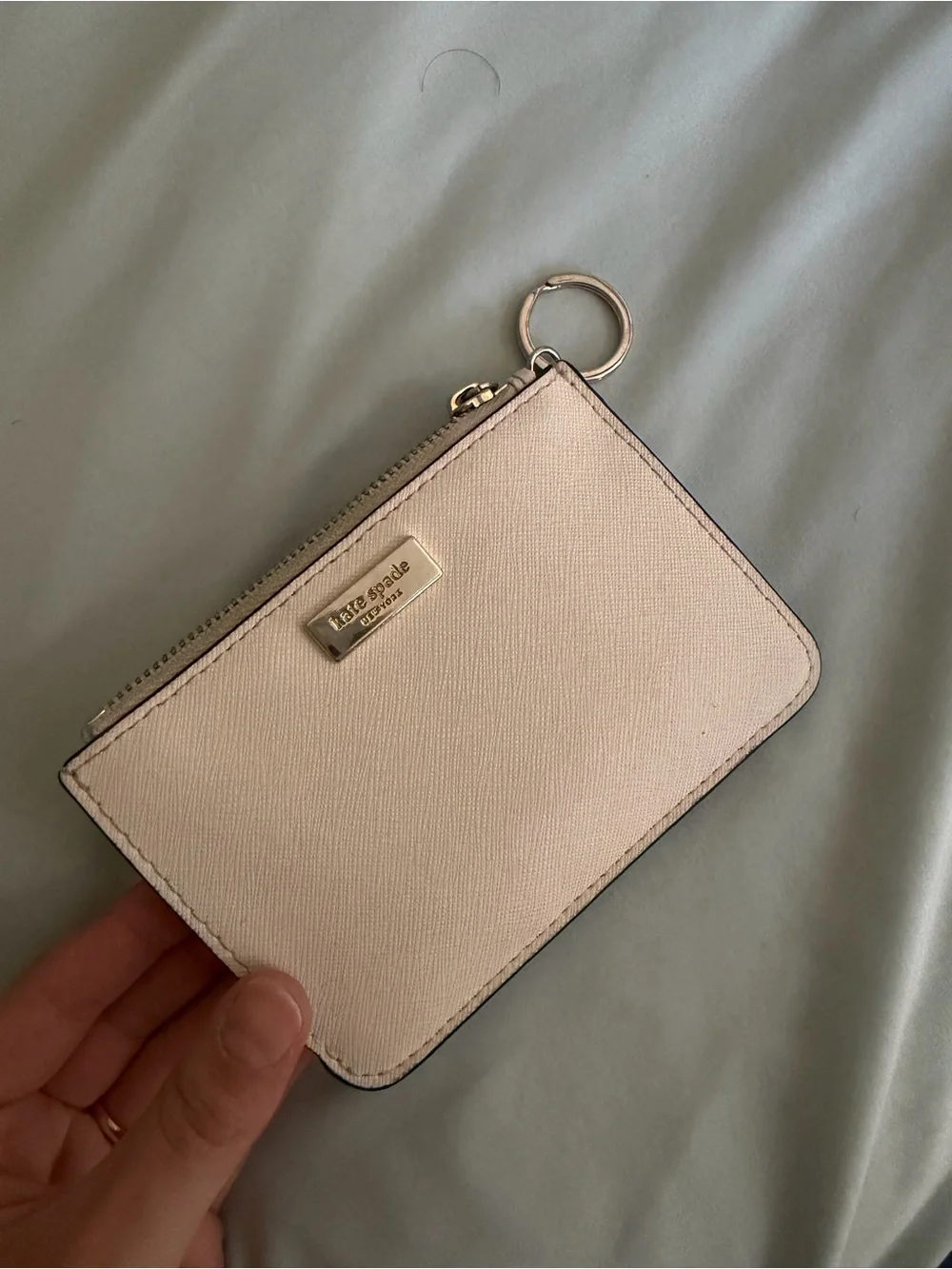 kate spade pale pink Saffiano zip card pouch with key ring